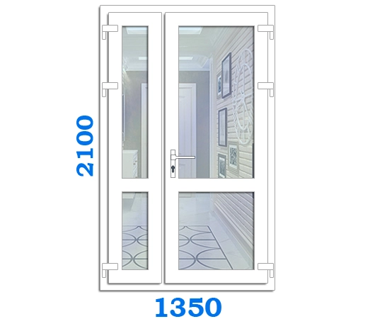 Полуторні металопластикові двері вхідні, розмір двері 1350 x 2100