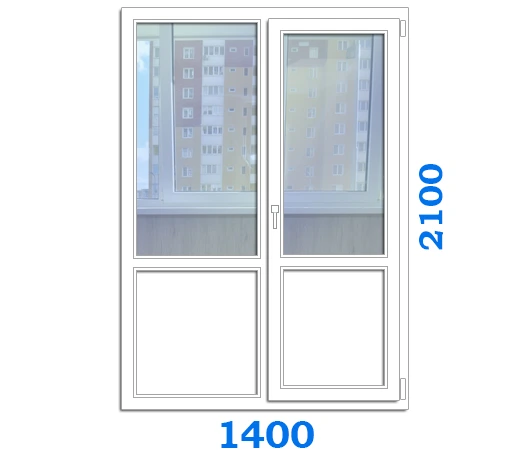 Металлопластиковые двери на балкон с одной поворотно-откидной створкой, размер двери 1400 x 2100