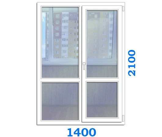 Металлопластиковые двери на балкон с одной поворотно-откидной створкой, размер двери 1400 x 2100